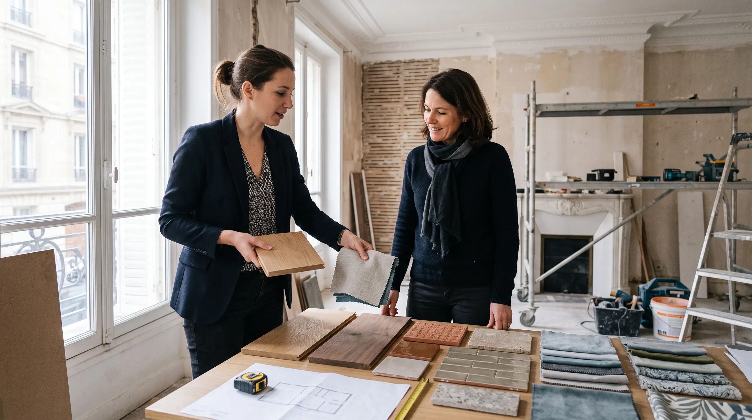 Architecte d'intérieur au travail sur un chantier