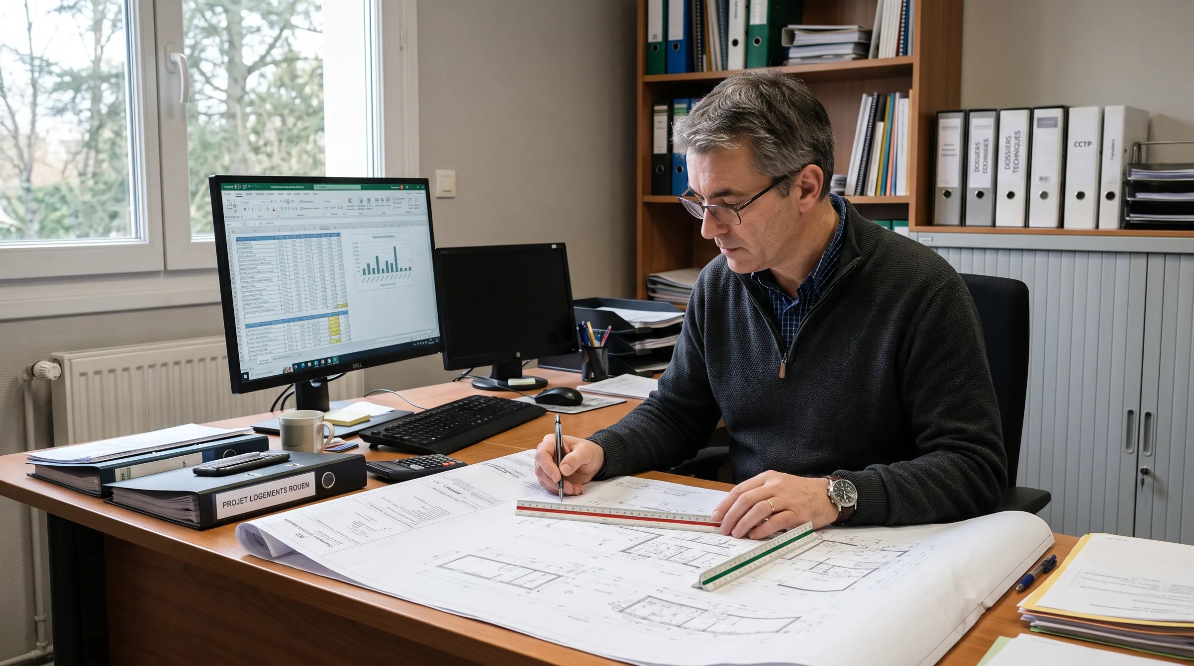 Économiste de la construction au travail sur un chantier