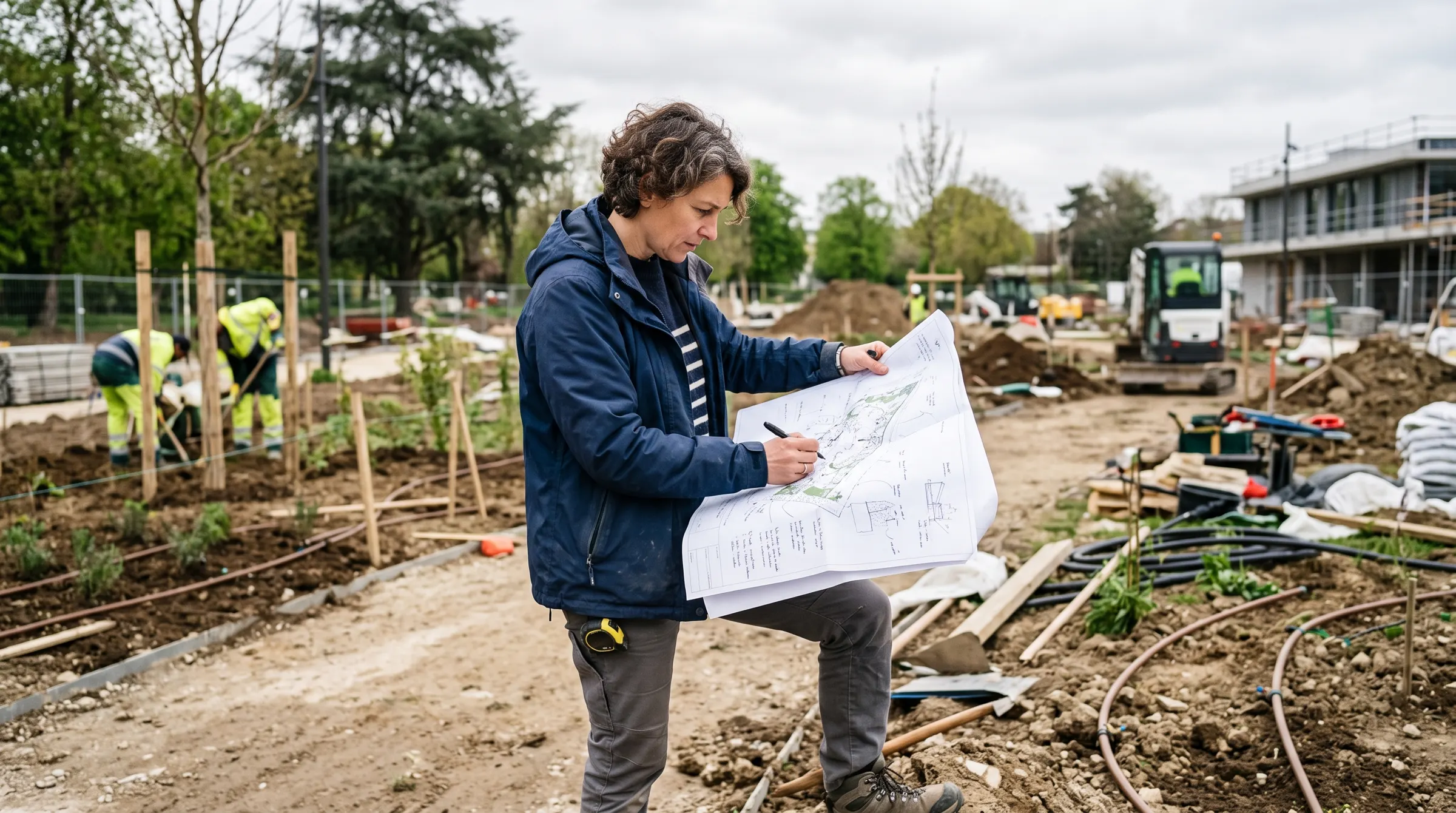 Paysagiste concepteur au travail sur un chantier