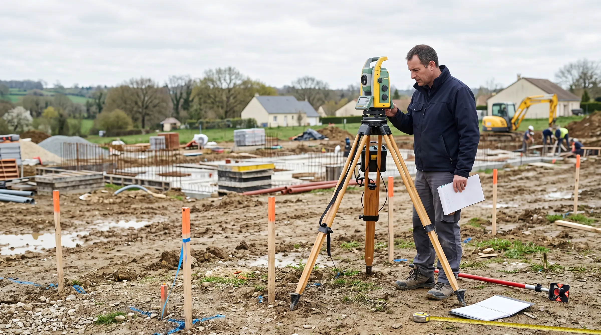 Topographe au travail sur un chantier